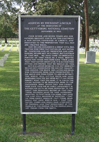 Tablet of address by President Lincoln at the dedication of the Gettysburg National Cemetery.