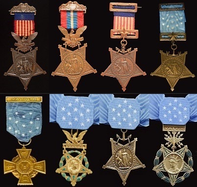 Medal of Honor designs for the military service branches from 1862 through current day. (Medal of Honor images courtesy of Congressional Medal of Honor Society)