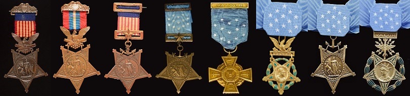 Medal of Honor designs for the military service branches from 1862 through current day. (Medal of Honor images courtesy of Congressional Medal of Honor Society)