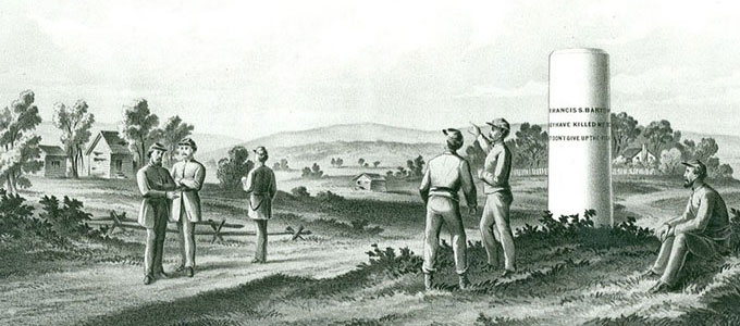 Drawing of Bartow monument with soldiers
