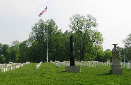 Flag pole and burial area at Crown Hill National Cemetery.