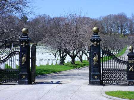 Entrance gate at Cypress Hills National Cemetery.
