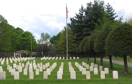 Burial area and flag pole at Kentucky's Danville National Cemetery.