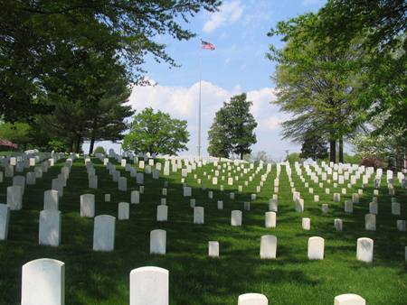 Burial area and flag pole at Lebanon National Cemetery.