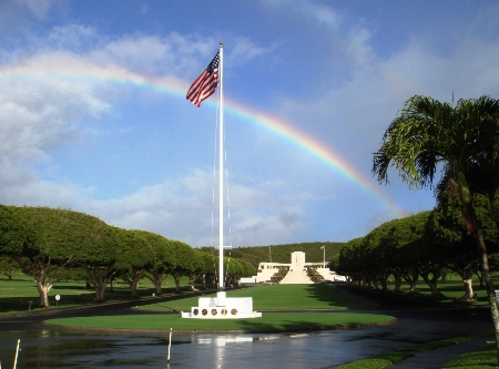 Rainbow over the National Cemetery of the Pacific.
