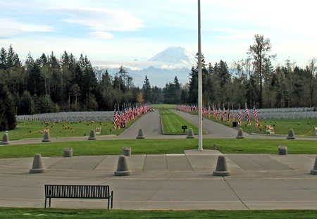 Mt. Rainier overlooks Tahoma National Cemetery.