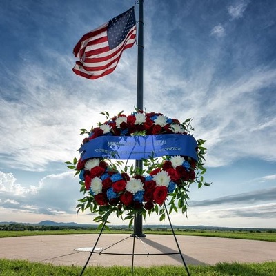 Wreath commemorating Memorial Day at a VA national cemetery.