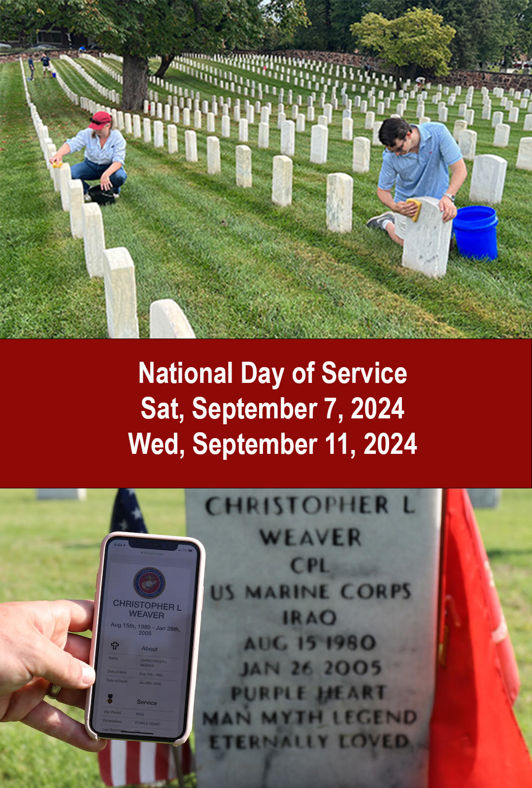 National Day of Service 2024 on Saturday, September 7, 2024 and Wednesday, September 11, 2024. VA Remembers 9 11. 23 Year Commemoration.