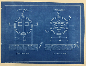 Blueprint of new marble upright headstone with optional 'emblem of belief' feature.