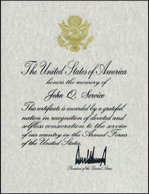 Sample of Presidential Memorial Certificate.