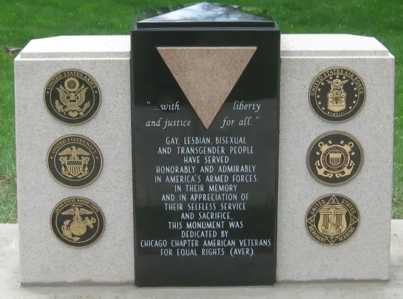 A four-foot-tall monument memorial to LGBTQ+ Veterans.