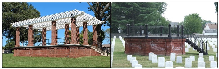 Photographs of the rostrums at Fort Scott National Cemetery (left) and Richmond National Cemetery (right), NCA.