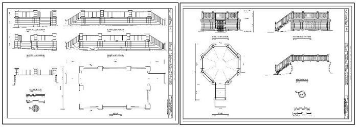 Plans and elevations of the rostrums at Fort Scott National Cemetery (left) and Richmond National Cemetery (right), Library of Congress.