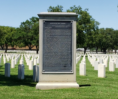 Memorial Day Act tablet the Army placed in Fort Sam Houston National Cemetery. (NCA)