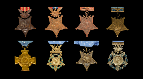 Medal of Honor designs for the military service branches from 1862 through current day. (Medal of Honor images courtesy of Congressional Medal of Honor Society)